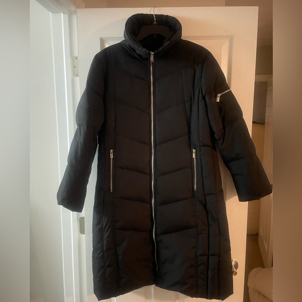 Women's MICHAEL KORS Black Long WINTER Coat Oversize Collar Down Jacket Sz XL